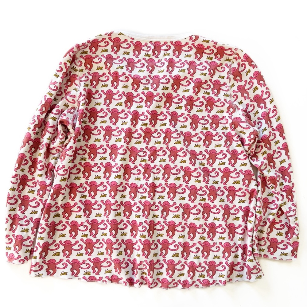 Roller Rabbit Pajama Shirt Top Womens Large Monkey Henley Pink White - Picture 5 of 5